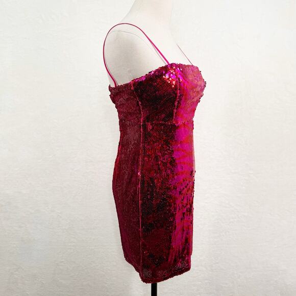 NWT Zara Womens Striped Sequin Dress Pink Red Mini Blogger Fave Cocktail Size S - Picture 5 of 16